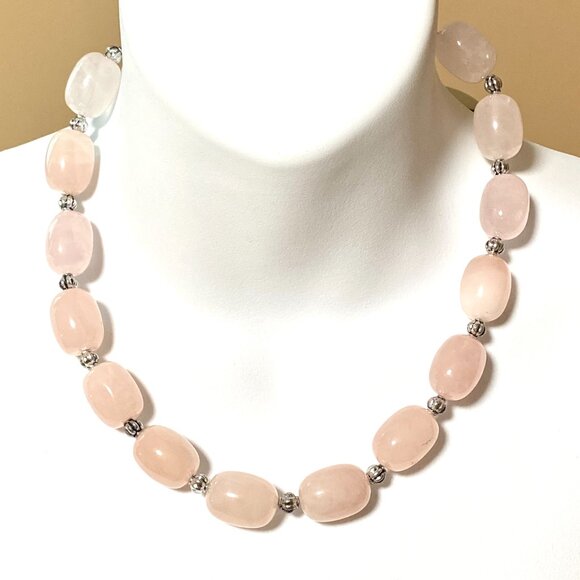 Jewelry - Beaded Rose Quartz Necklace, Pink Genuine Large Gemstone Choker
